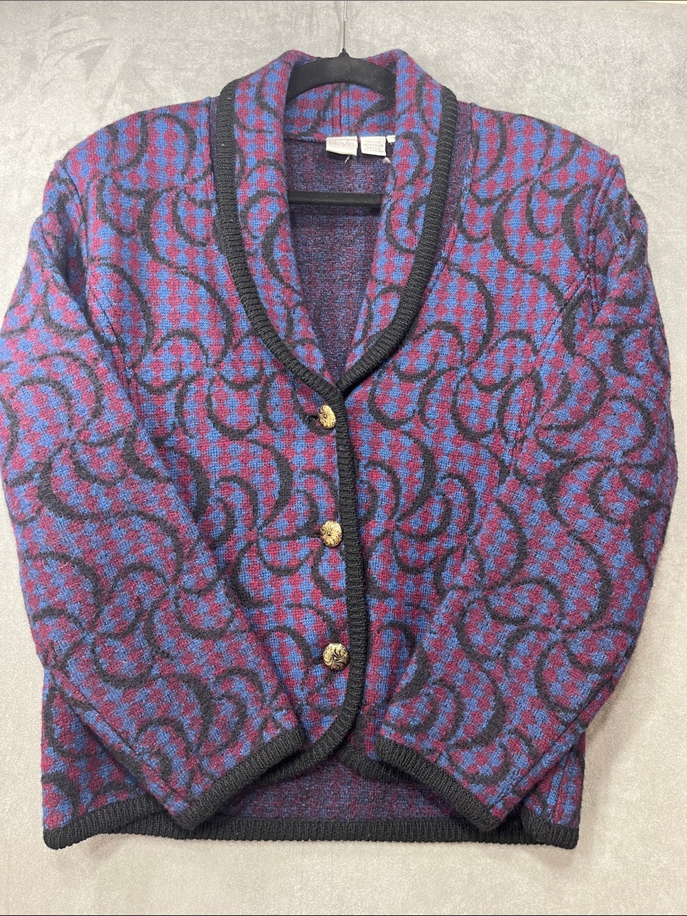 Vintage Bleyle 100% Wool Cardigan Small Geometric Gold Buttons